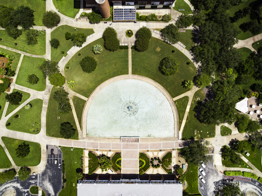 Overhead view of reflection pond