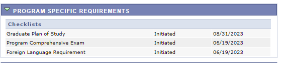 A screenshot of 3 checklists under Program Specific Requirements in the GPS